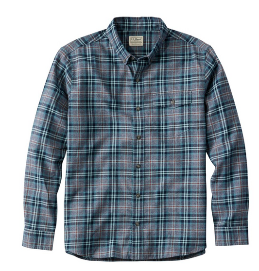 LL Bean Men's Brushed Jaspé Twill Shirt, Plaid, Traditional Untucked Fit