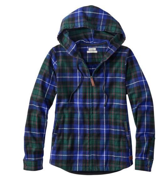 LL Bean Women's Scotch Plaid Flannel Shirt, Relaxed Zip Hoodie