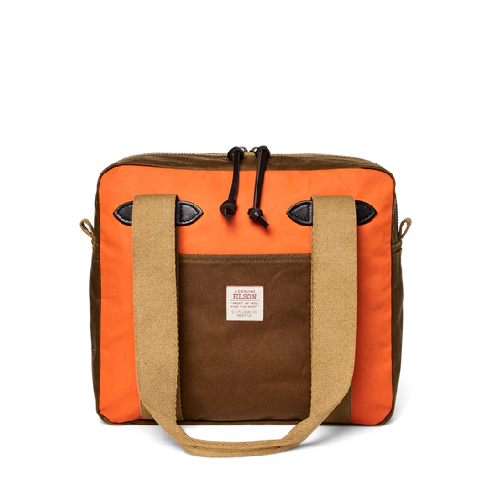 Filson Tin Cloth Zipper Tote Bag Dark Tan/Flame